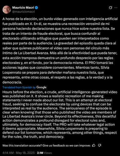 Mauricio Macri deepfake response