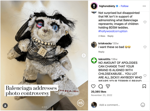 Balenciaga apology IG post